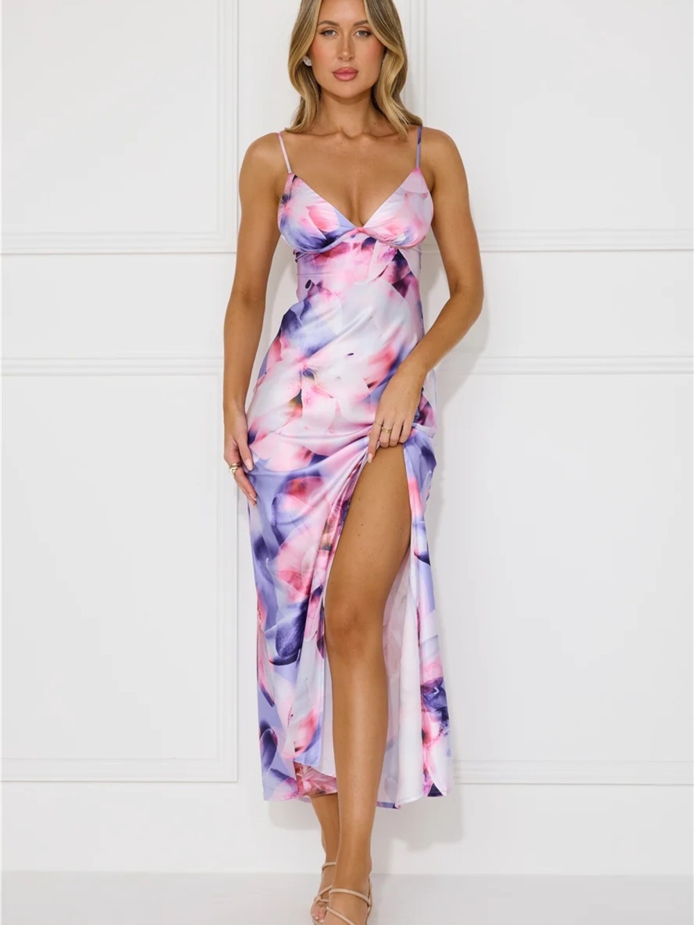Hello Molly Pink and Purple Watercolor Maxi Slip Dress